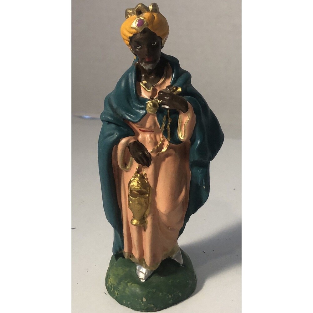 vintage nativity setfigure Wise Man Paper Mache 5” Made In Italy